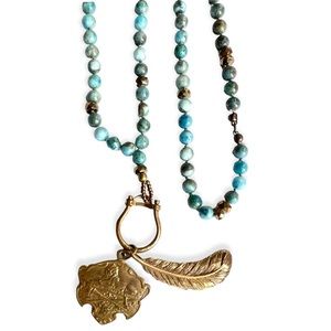 Gorgeous, natural gemstone and bronze charms necklace